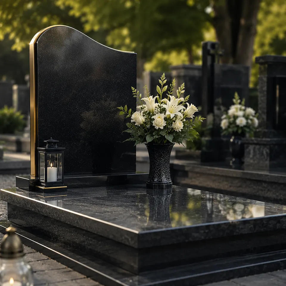 Nowoczesny czarny nagrobek pojedynczy wykonany z granitu